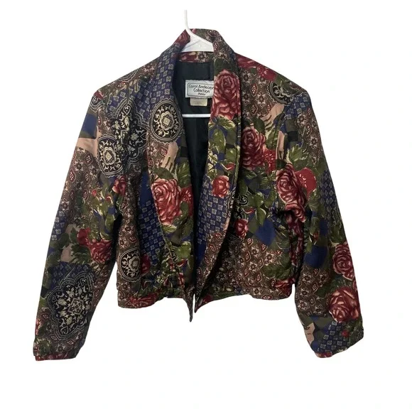 Carol Anderson Collection Petite Floral Rose Patchwork Bomber Jacket - Picture 9 of 10